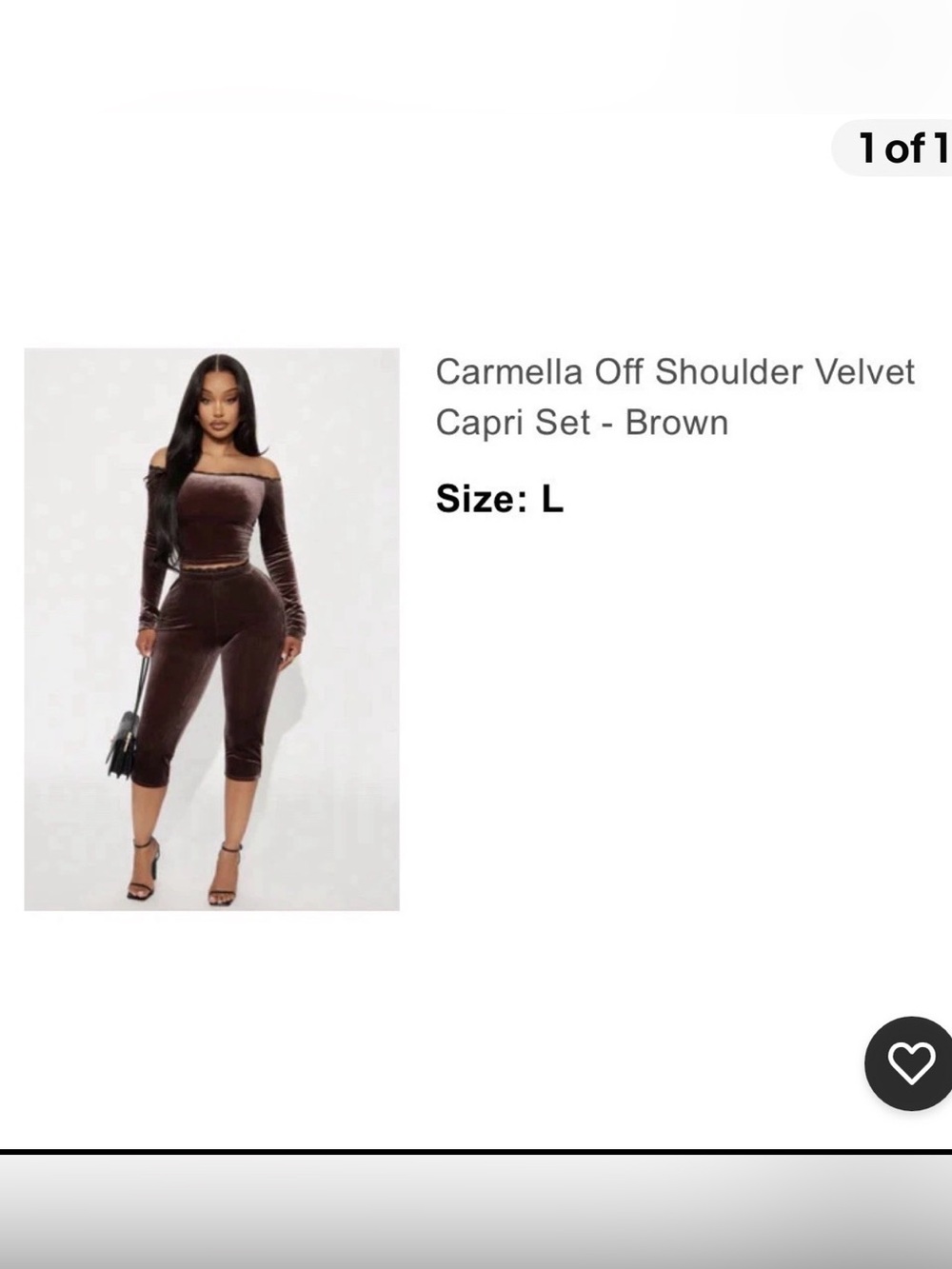 Fashion Nova Carmella Off Shoulder Velvet 2 Piece Capri Set Brown Size L